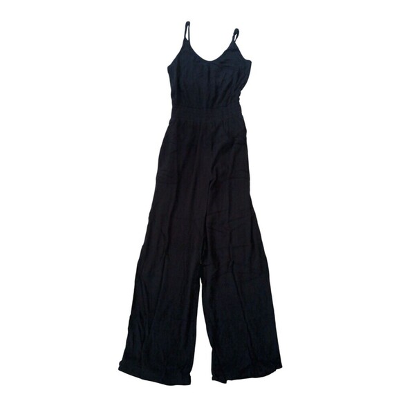 prAna Fernie Jumpsuit Womens XS Black Smocked Waist Crinkled Relaxed Wide Leg - Picture 10 of 10